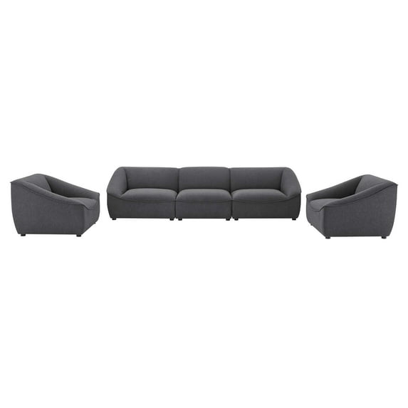 Armchair and Sofa Set, Fabric, Dark Grey Gray, Modern Contemporary Urban Design, Living Lounge Room Hotel Lobby Hospitality