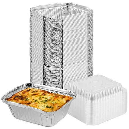 

Limei 50 Pack Disposable 5.9 x 4.7 Aluminum Foil Pans Heavy Weight Half Size Deep Steam Table Bakeware - Cookware Perfect for Baking Cakes Bread Meatloaf Lasagna