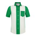 thumbnail image 1 of Lars Amadeus Camisa de retazos a rayas para hombre, manga corta, con botones, informal, color bloque, camisas de verano Verde M, 1 of 6