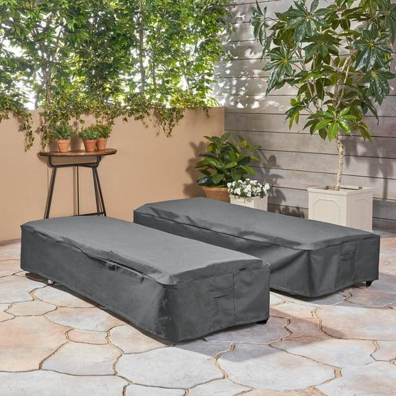 GDF Studio Nesmith Outdoor Waterproof Fabric Lounge Cover, Set of 2, Gray