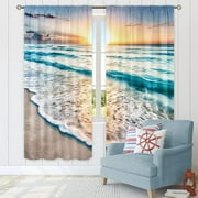 Ocean Scenic Curtains Tropical Beach Landscape Rod Pocket 42W x 63L Inch Hawaiian Scenery Bedroom Decor Coastal Waves Sunrise Sunset Fabric