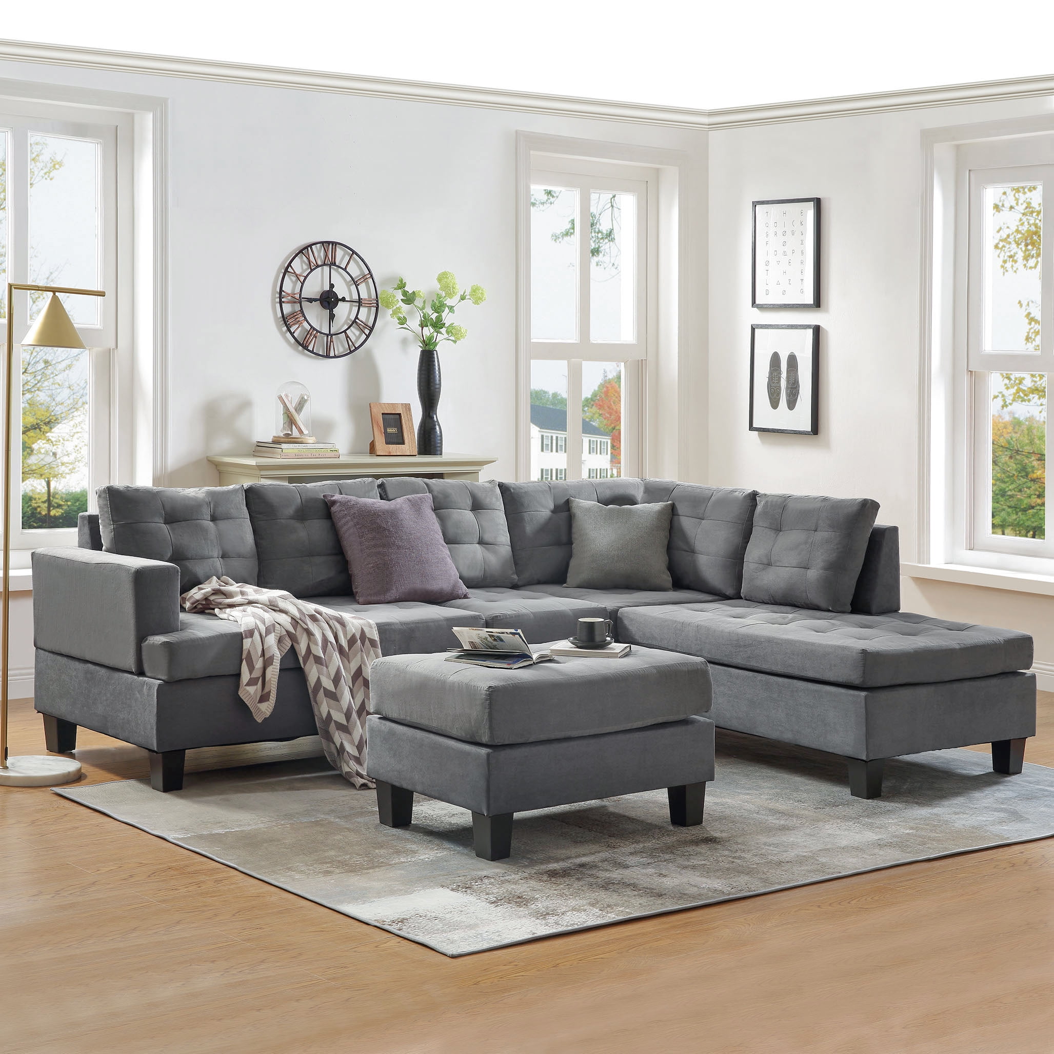 URHOMEPRO L-Shape Mid Century Sofa, 105"W Modern Sectional Sofa with