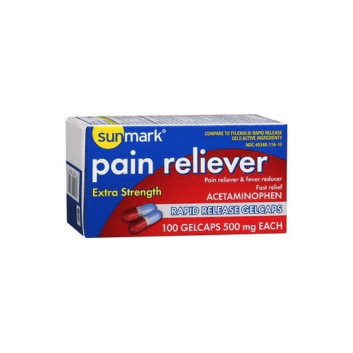 Sunmark Extra Strength Acetaminophen Fast Relief Pain & Fever Reduce, 100ct