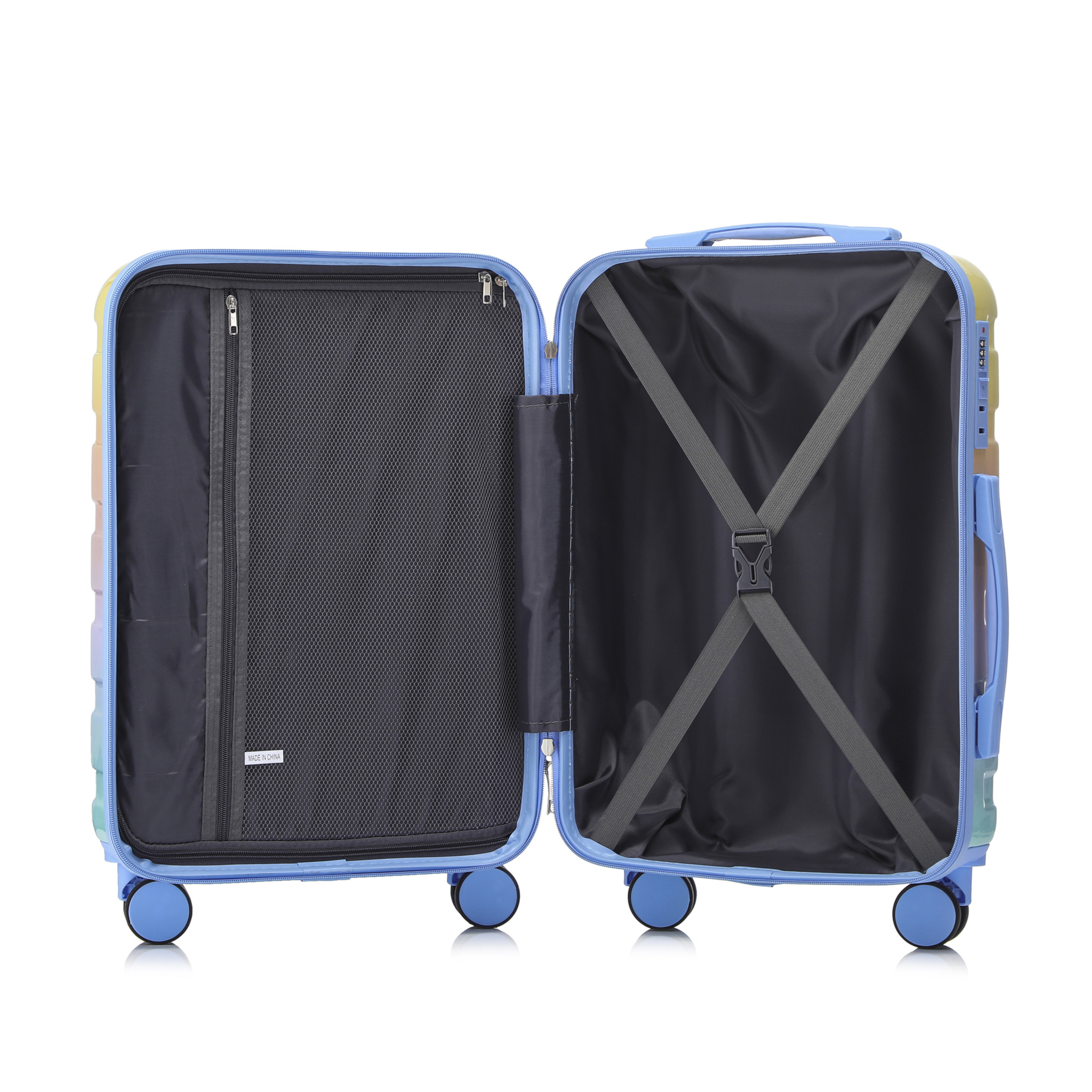 Noble House Vance 20"/14" Hardshell Spinner Luggage Set, Carry-On Suitcase and Cosmetic Case, Blue & Yellow, Set of 2