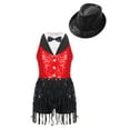thumbnail image 1 of RUNQHUI Robe Justaucorps de Ballet Jazz Latin Moderne Sans Manches à Sequins avec Chapeau pour Compétition Rouge&Noir 6, 1 of 5