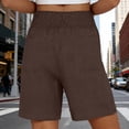 thumbnail image 6 of Stretch Jean Shorts for Women Linen Shorts Women Elastic Smocked Waist Patch Pocket Breathable Summer Casual Bottoms Brown L, 6 of 6