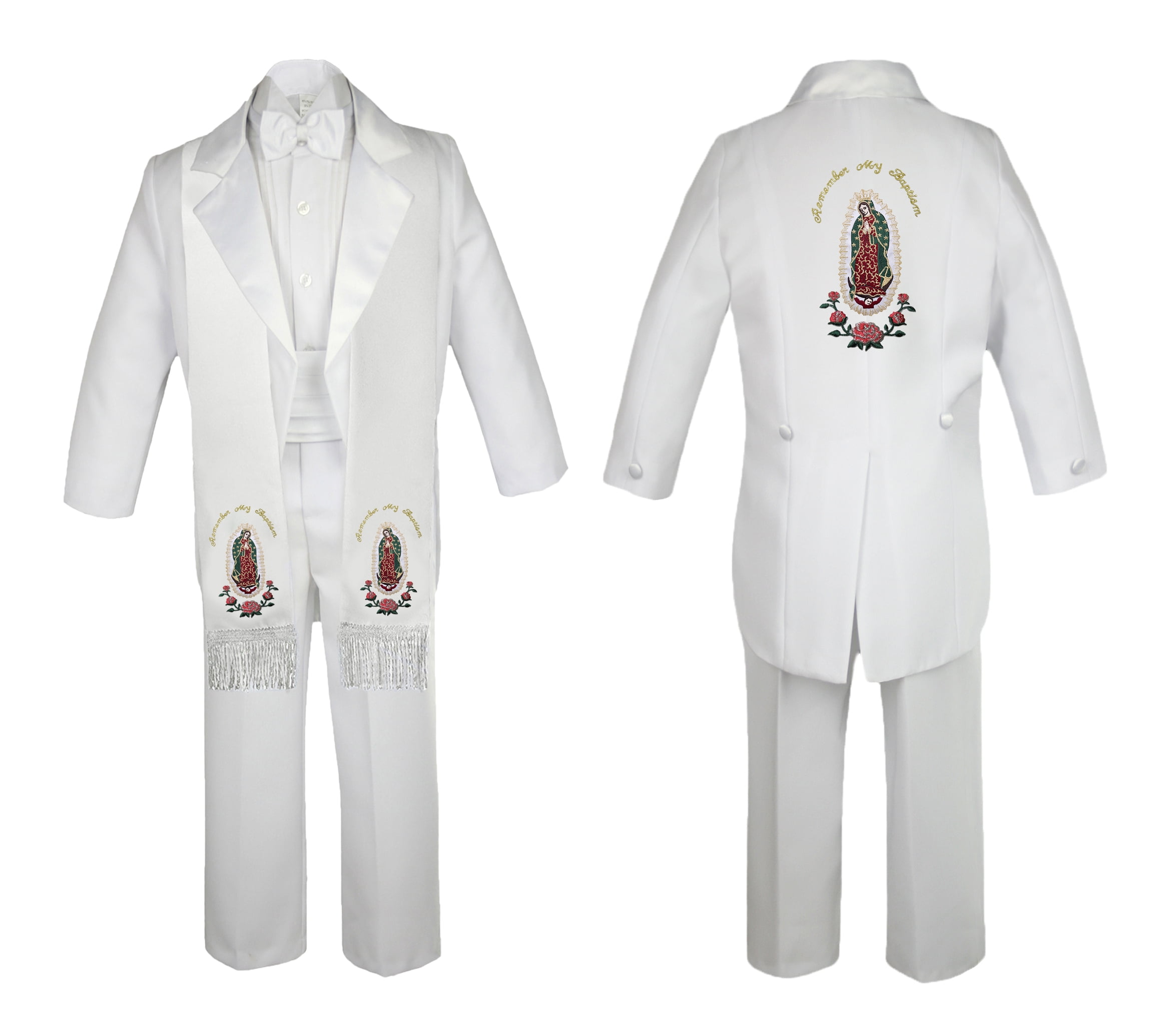 Unotux Baby Boy Kid Christening Baptism White Suit Tail Jacket Virgin Mary Maria Sm-20