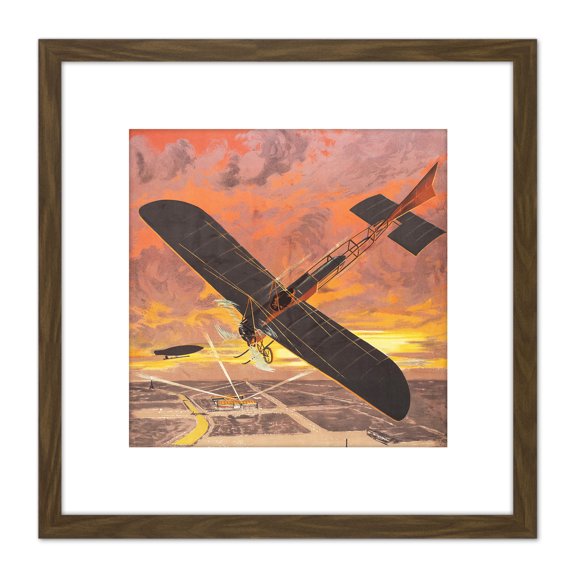 Aviation Illustration Airplanes Palace Dorival Exposition 8X8 Inch Square Wooden Framed Wall Art Print Picture with Mount