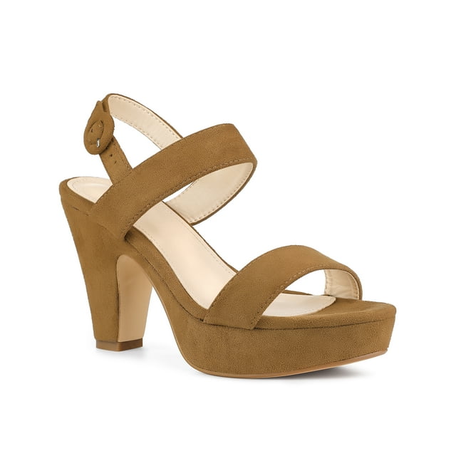 BLISSFUL STEP Sandales à Talon Bloc à Plateforme à Bride Arrière pour Femmes Brun 7,5