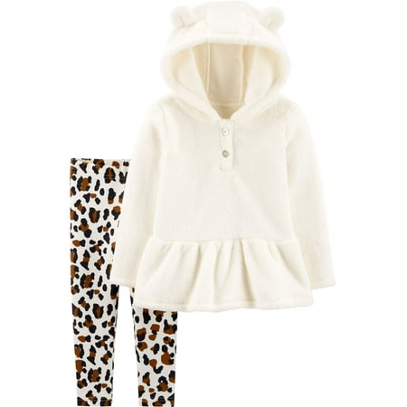 Carters Girl 2t Summer Child of Mine by Carter's Toddler Girl Sherpa Long Sleeve Hooded Top & Leggings, 2 pc Outfit set ()
