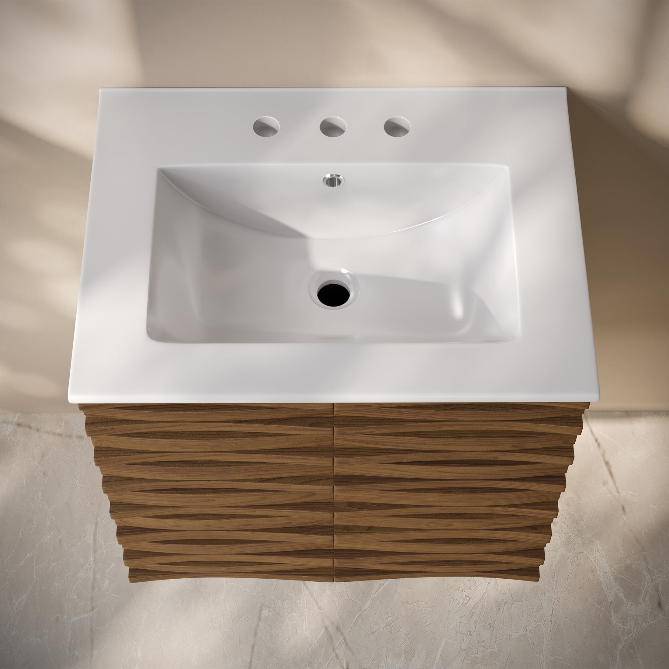 Cascade 24" Wall-Mounted Bathroom Vanity in Brown Oak with 3-Hole Widespread Sink Top