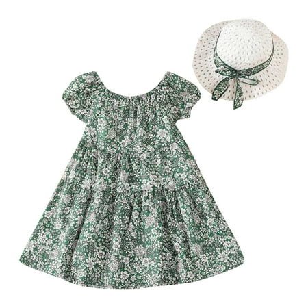 

Kids Girls Dress Sweet Floral Printed Princess Hat Infant Toddler Cute Cartoon Soft Spring Summer Casual Gifts To Child