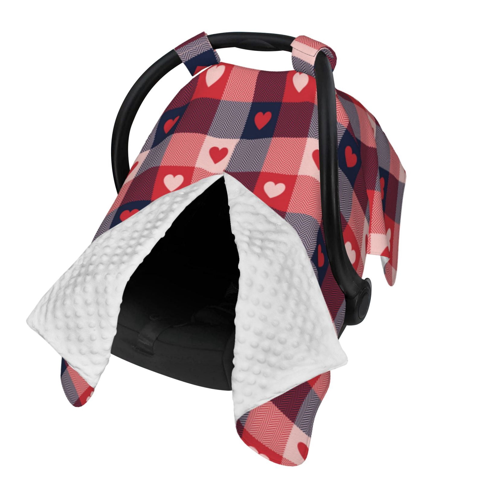 Naloa Heart Plaid Baby Car Seat Cover, Breathable Baby Carrier Cover, Multiuse Baby Carrier Cover & Nursing Breastfeeding Cover