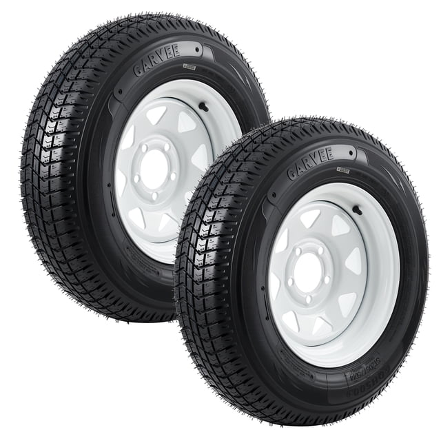 All-Weather Trailer Tire & Wheel Assembly - ST205/75D14, 6PR Load Range C, 5 Lug 14" White Spoke Rims - Utility, Boat, Camper Trailers, 2 Pack
