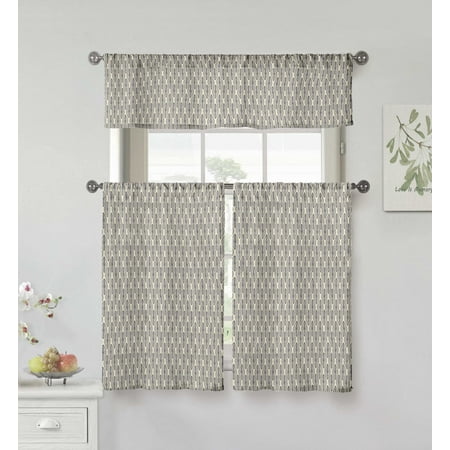 Simple Curtain Designs For Small Windows Vera Neumann Collection 3 Piece Small Window Curtain Set: Leaf Design, One Valance, Two Tiers 36 IN Long, 100% Cotton (Beige and Black) ()