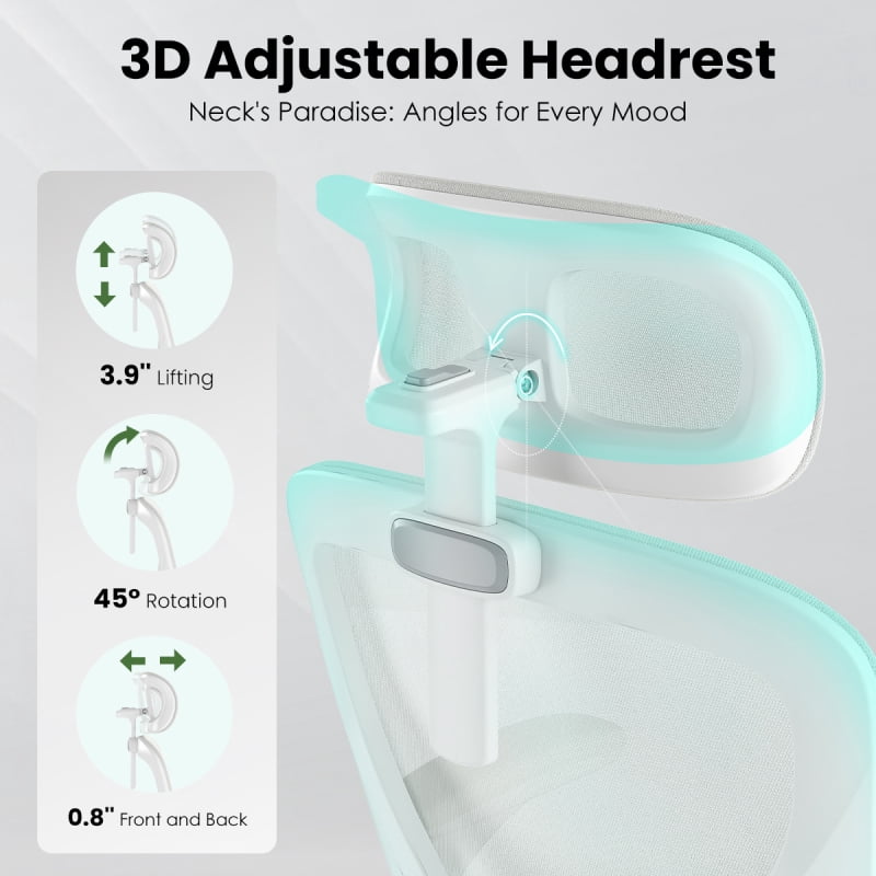 Ergonomic Office Chair, Home Office Desk Chair with Headrest, High Back Computer Chair with Armrests and Adjustable Lumbar Support for Home Office Study Room, White & Khaki