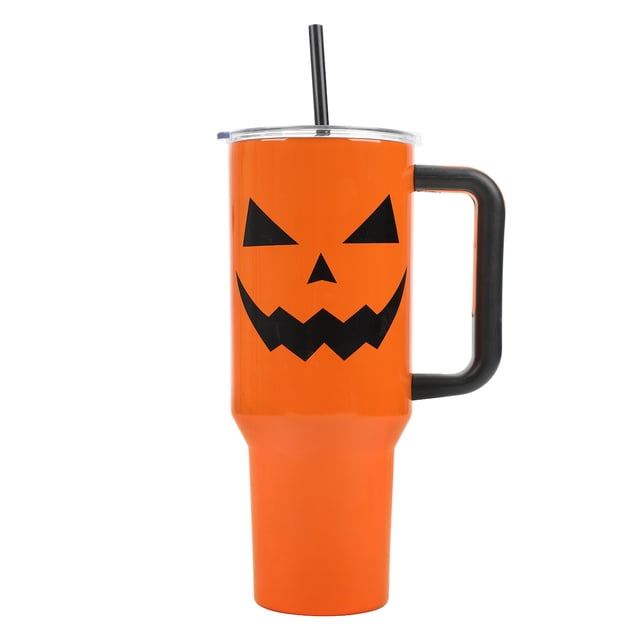 Halloween Jack-O'-Lantern Gobelet en Acier Inoxydable Orange 40 Oz avec Poignée