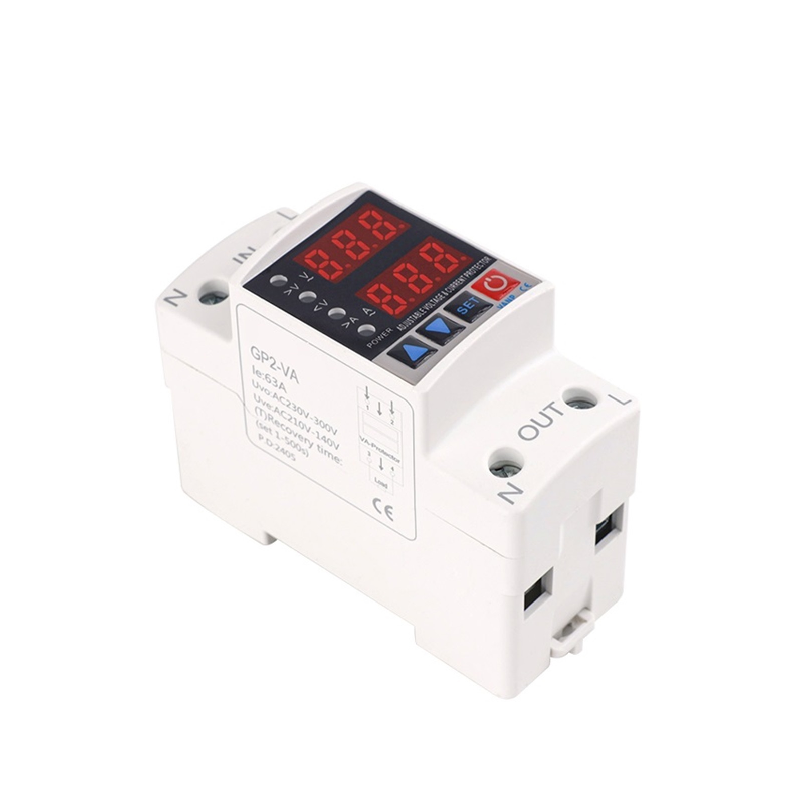 EJYWPSWD GP2-VA Din Rail Over Current Over Voltage Under Voltage Protection Device 40A 63A Protector 220VAC
