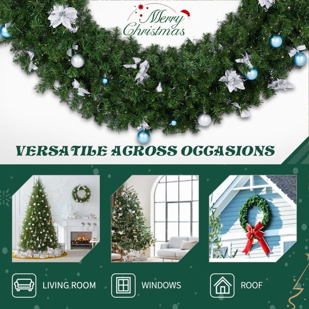 48" Lighted Artificial Christmas Wreath - 450 PVC Fir Branches, 150 Warm/Cold White LEDs (11 Modes) w/Remote, Light Green Decor for Front Door/Mantel