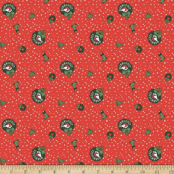 Springs Creative Peanuts Christmas Snoopy Toss Fabric, Red Yard (71784-D650715)