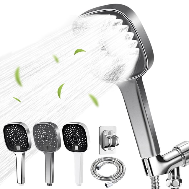 High Pressure Shower Head with Self-Cleaning Nozzles & 4 Settings for Powerful, Wide-Coverage Spray