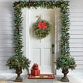 thumbnail image 5 of Christmas Wreath, Holiday Decoration, Woven Rattan Wreath with Simulated Pines Cones and Red Berries for Front Door Hanging, Indoor and Outdoor Use, Green Plastic, Battery Operated, 5 of 7