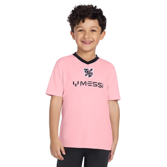 Remera de manga corta con cuello en V para niño Messi, rosa chicle, talle 7
