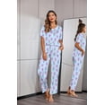 thumbnail image 3 of Ekouaer Womens Satin Silky Pajama Set Short Sleeve Shirt with Long Pajama Pant Set Soft PJ Loungewear, 3 of 6