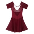 thumbnail image 6 of Zaldita Womens Ballet Dress Ballet Skirted Leotard Round Neck Short Sleeve Gymnastics Dancewear Burgundy L, 6 of 7