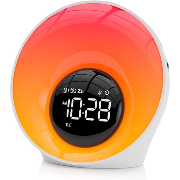 Wake Up Light Sunrise Clock - Sunrise & White Noise Machine with 30 Sounds, 14 Color Dimmable Night Light, Dual Alarms for Heavy Sleepers/Adults/, Digital Clock Timer