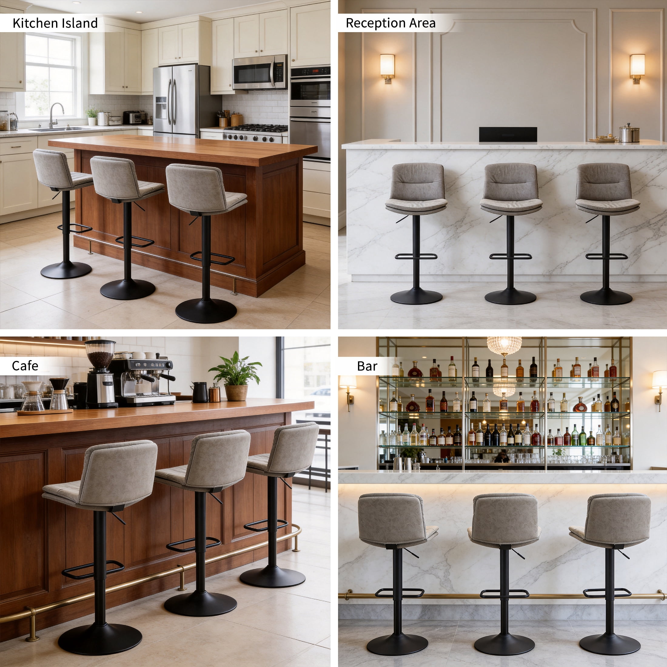 FIRAVOE Swivel Bar Stools Set of 2, Double-Layer Upholstered Counter Height Bar Stools with Back, PU Leather Height Adjustable Barstools for Kitchen Island, Gray
