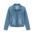 thumbnail image 6 of Cropped Stretch Denim Jean Jacket for Women Collared Zip Up Lightweight Cardigan Outerwear with Zipper Pockets Blue L, 6 of 6