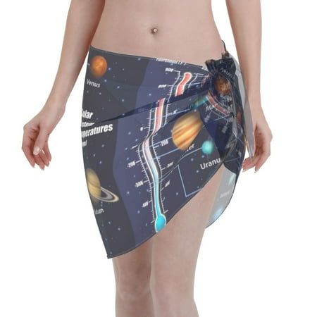 Disketp Solar System Women Swimsuit Cover Up Short Chiffon Summer Beach Sarong Bikini Wrap Skirt Bathing Suit