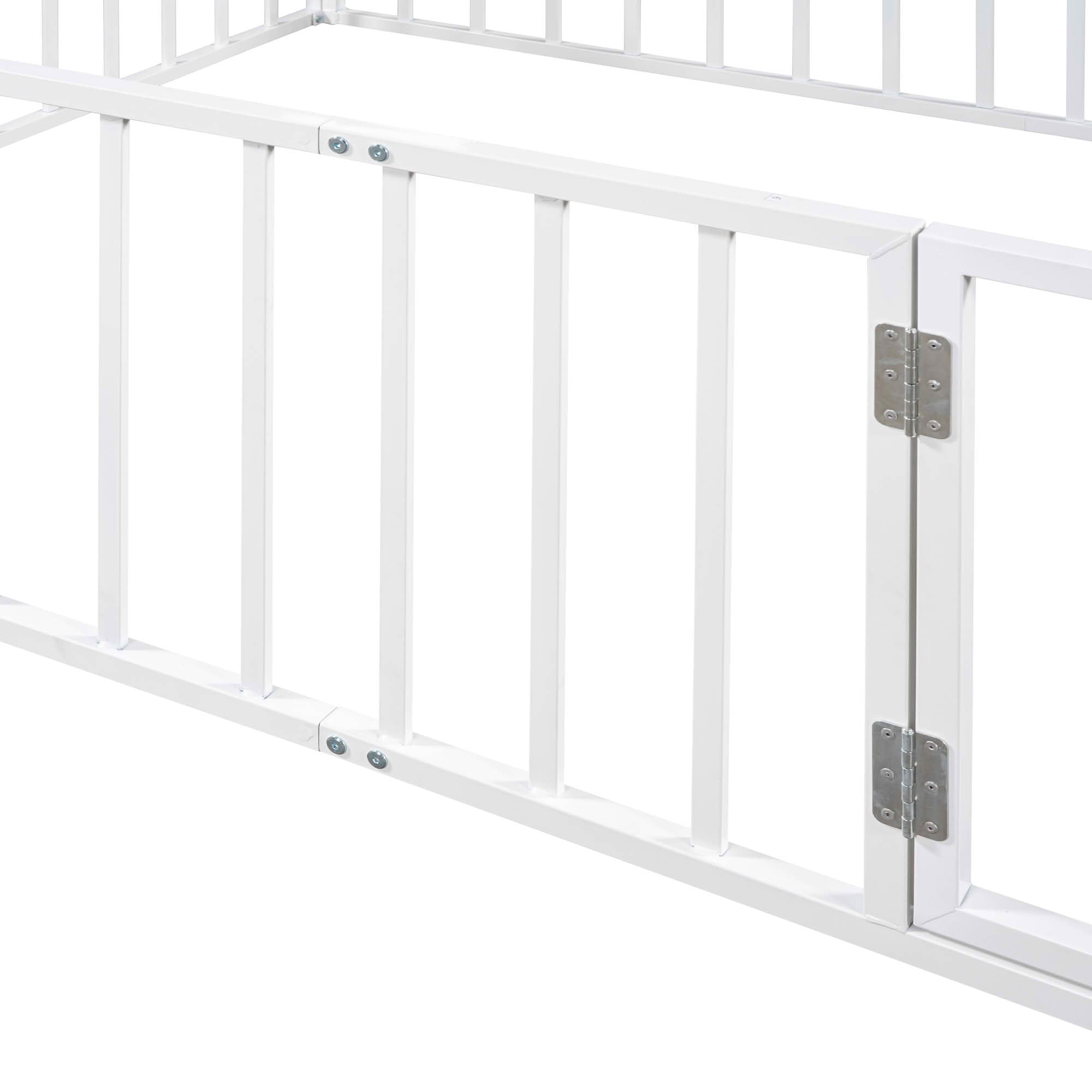 MAYEERTY Metal Floor Bed Frame with Fence and Openable Door Kids Play and Sleep Space