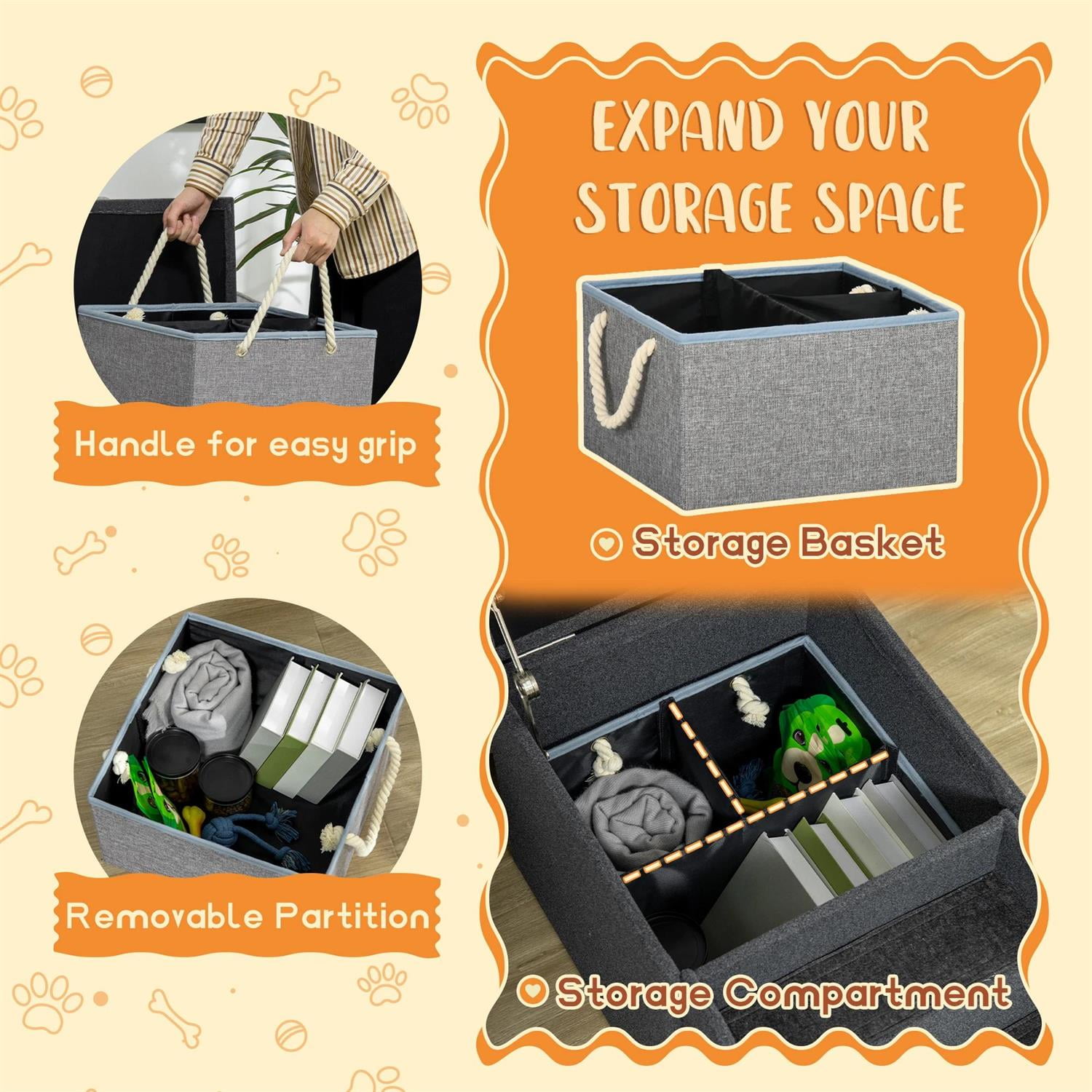 Pefilos 33" Multi-purpose Dog Stairs Ottoman for Small and Medium Dogs, 4-Step Dog Steps for High Bed and Couch, with Storage Compartment Cushion, Gray