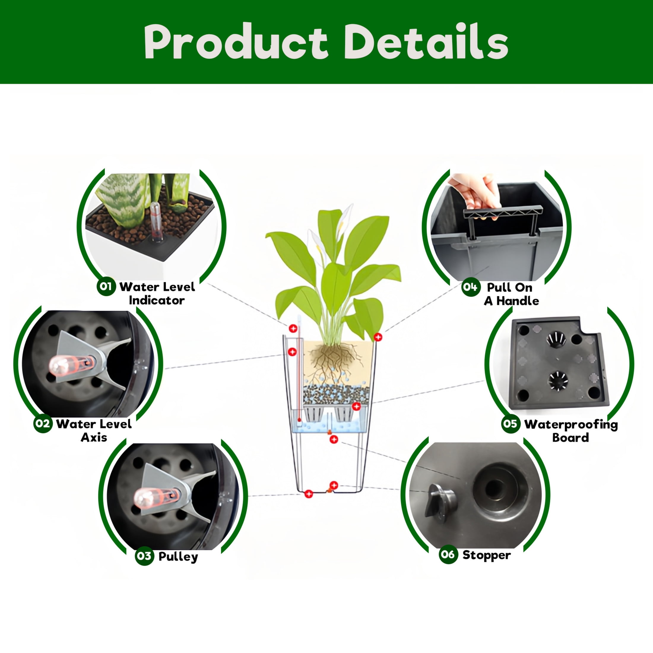 Noble House 2 Pack 22.61" Tall Square Self-Watering Planters, Faux Rattan Indoor Outdoor Flower Pots, Black