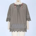 thumbnail image 6 of FAVIPT Womens Cotton Linen Shirts Three Quarter Lace Sleeve V Neck Blouses Boho Vintage Embroidered Gauze Tops Peasant Relaxed Patchwork Tees Gray,M, 6 of 8