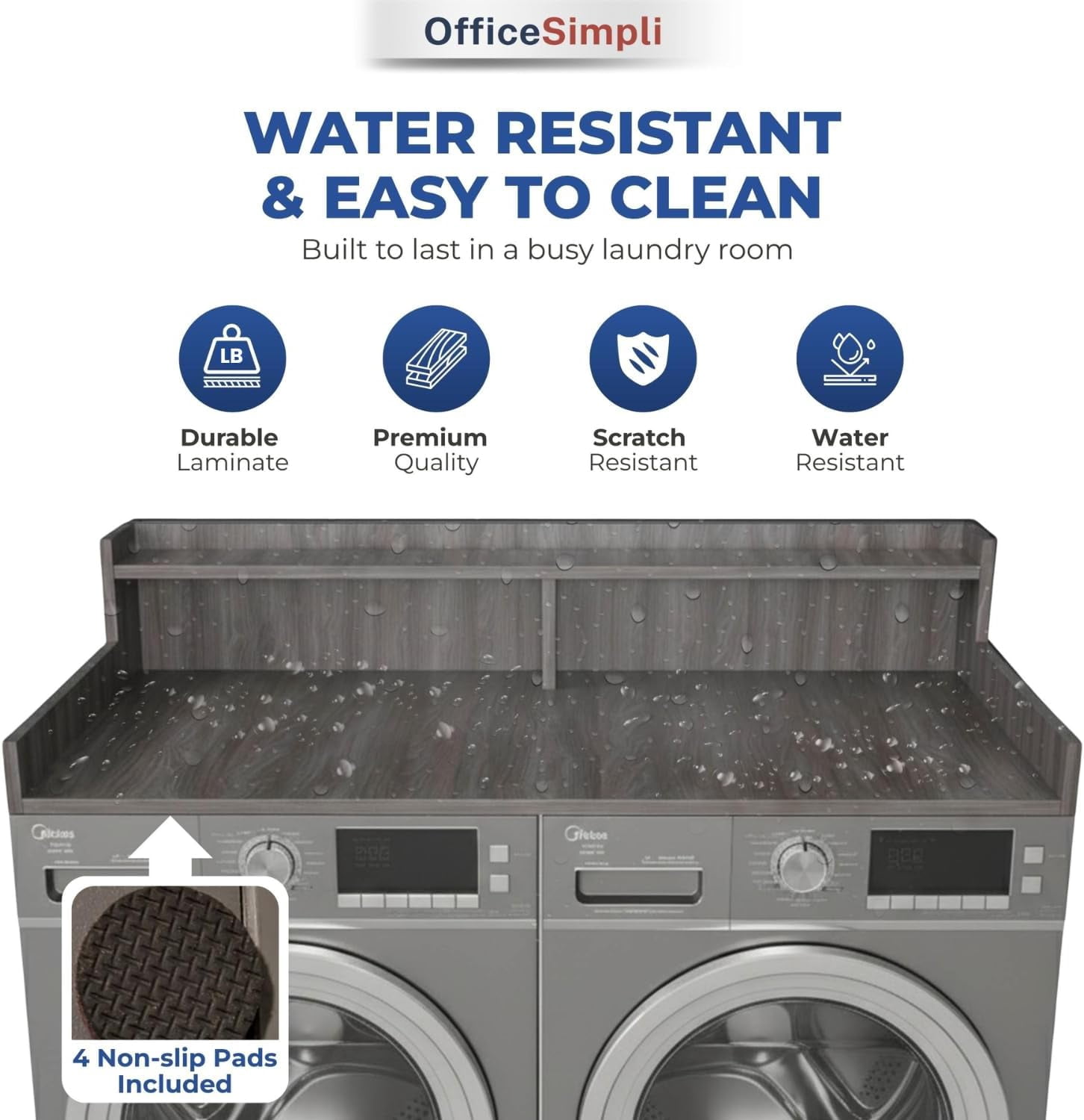 OfficeSimpli Washer Dryer Countertop with Shelf - 27.5 x 54 Inch - Made in USA Laundry Countertop Over Washer and Dryer with Non-Slip Pads, Storage Shelf, Laundry Topper Organizer, Iconic Maple