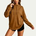 thumbnail image 4 of Women's Oversized Drawstring Hoodies Mock Neck Long Sleeve Curved Hem Pullover Soft Lightweight Tunic Sweatshirt Fall Fashion Tops Brown, 4 of 9
