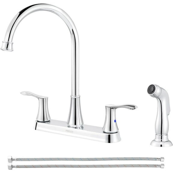 PARLOS 8 inch Two Handles High Arch Kitchen Sink Faucet with Side Sprayer & Supply Lines, Chrome