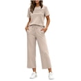 thumbnail image 2 of Womens 2 Piece Outfits Sweatsuit Short Sleeve Tops and Drawstring Waist Cropped Wide Leg Pants Lounge Workout Sets, 2 of 5