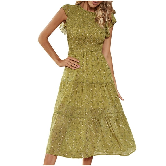 Summer Dresses for Womens 2026 Fashion Oversize Elegance Casual Loose Floral Sleevless Crew Neck Dress Gift for Women