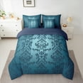 thumbnail image 2 of Manfei Vretro Damask Jacquard 7 Pieces Bedding Comforter Set,Baroque Flower Floral Full Bedding Set,Teal Black Fitted Sheet Flat Sheet,Super Cozy Room Decoration Reversible, 2 of 8
