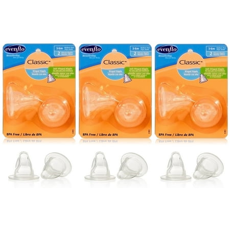Evenflo 6 Pack Classic Winged Nipple, Medium Flow 3-6 Months