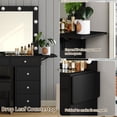 thumbnail image 5 of Vanity Desk with Power Outlet, Makeup Vanity with Lighted Mirror, 3 Colors Adjustable, Glass Top Vanity with Chair, Vanity Set for Bedroom, Dressing Room, 5 of 9