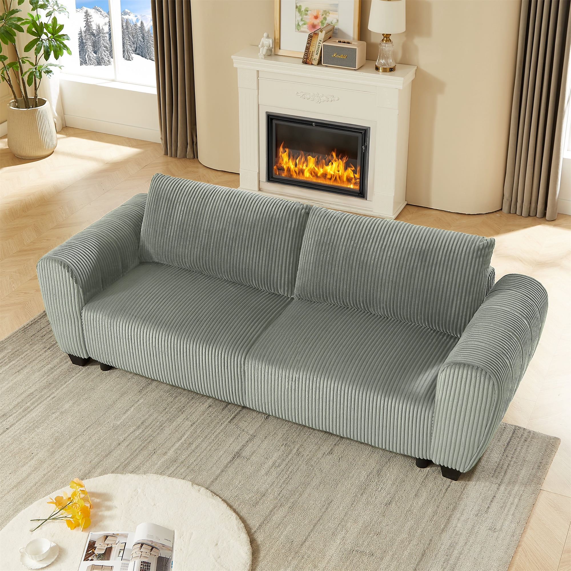 Aukfa 92" Oversized Storage Futon Convertible Sleeper Sofa, Corduroy, 2 Pillows, Light Gray