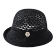 thumbnail image 2 of Sun Hat with Bow Only Moment Summer Beach Sun Straw Hats for Women Blended Fabric Foldable Summer Wide Brim Packable Sun Hat Womens Travel Straw Fedora Hat Black,One Size, 2 of 3