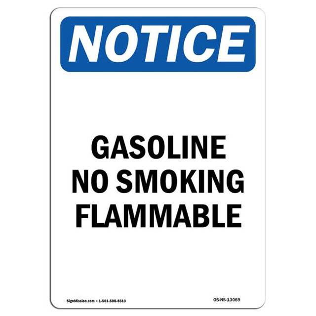 SignMission OS-NS-A-1218-V-13069 12 x 18 Po Panneau d'Avertissement OSHA - Essence Non Fumeur Inflammable