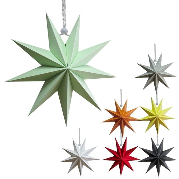 Green Folded Paper Stars 12-Inch Hanging Party Decoration Ornaments - Foldable Craft Paper Stars Decorative For Festive Celebrations And Party Events - Suitable For Birthday