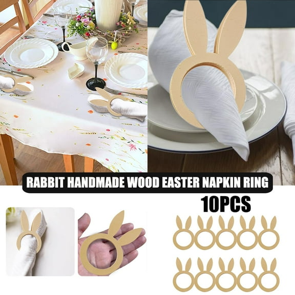 JeashCHAT 10 Pcs Wooden Easter Bunny Rabbit Napkin Rings Easter Party Rabbit Napkins Ring Holders Dinning Table Decoration